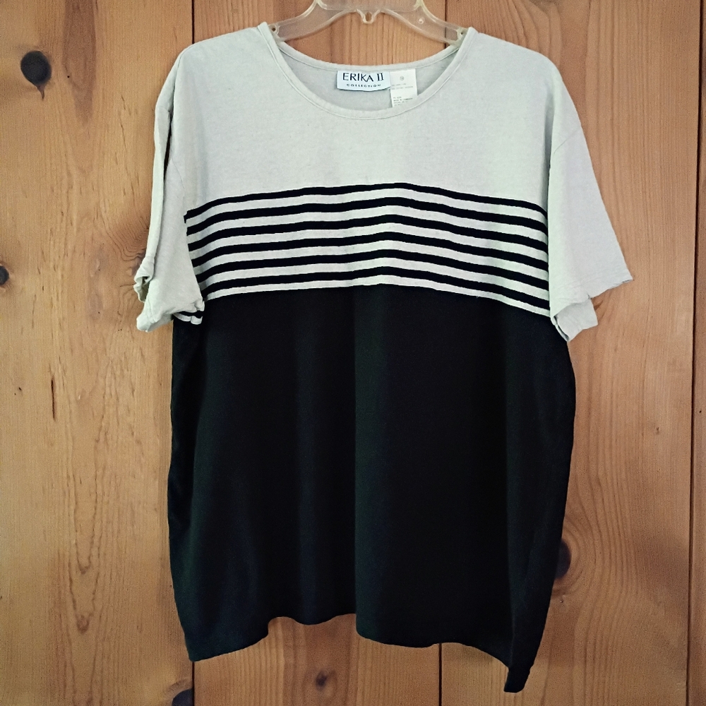 Erika II Collection Linen/Cotton Colorblock Top Short Sleeve